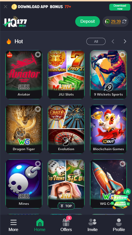 HQ777 APk Home Screen