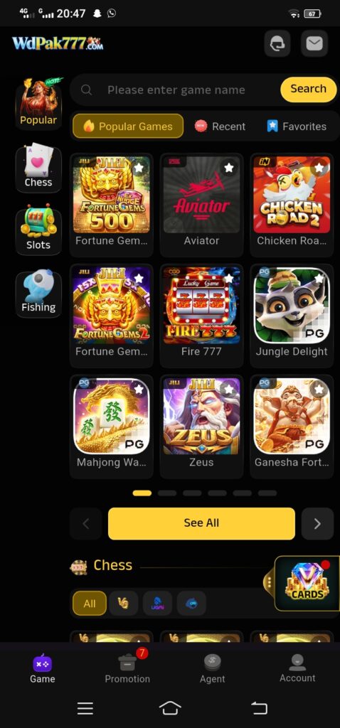 WdPak777 Game Home Screen